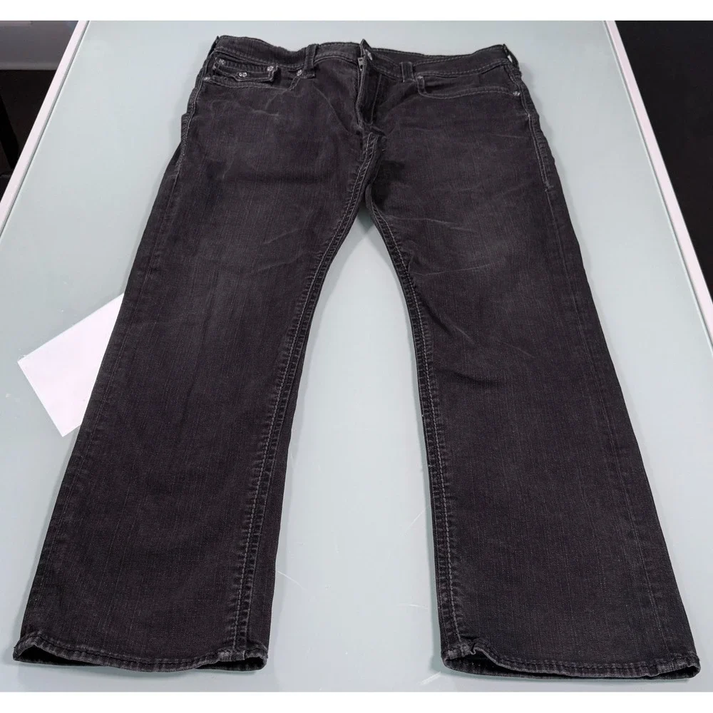True Religion Straight WFLP Jeans Mens 38 Gray Mega T Flap Pocket Body Rinse